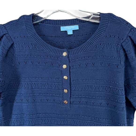 Draper James Annabelle Womens S Navy Blue Puff Sleeve Knitwear Preppy Coastal - Picture 4 of 14